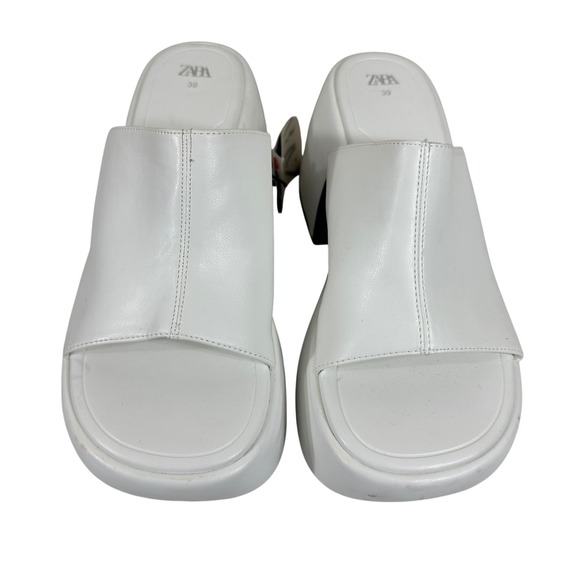 Zara Women's Sandals White Synthetic Chunky Y2K 90's Wedge Slide Size EU/39 US/8 - Picture 1 of 8